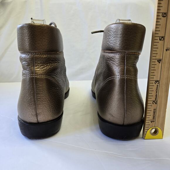 Ros Hommerson Vintage 80s Bronze Leather Ankle Boots 9.5N Metallic Booties - Picture 6 of 11
